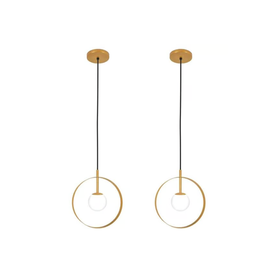 Kit 2 Luminárias Pendente Círculo Globo Vidro Mesa Dourado