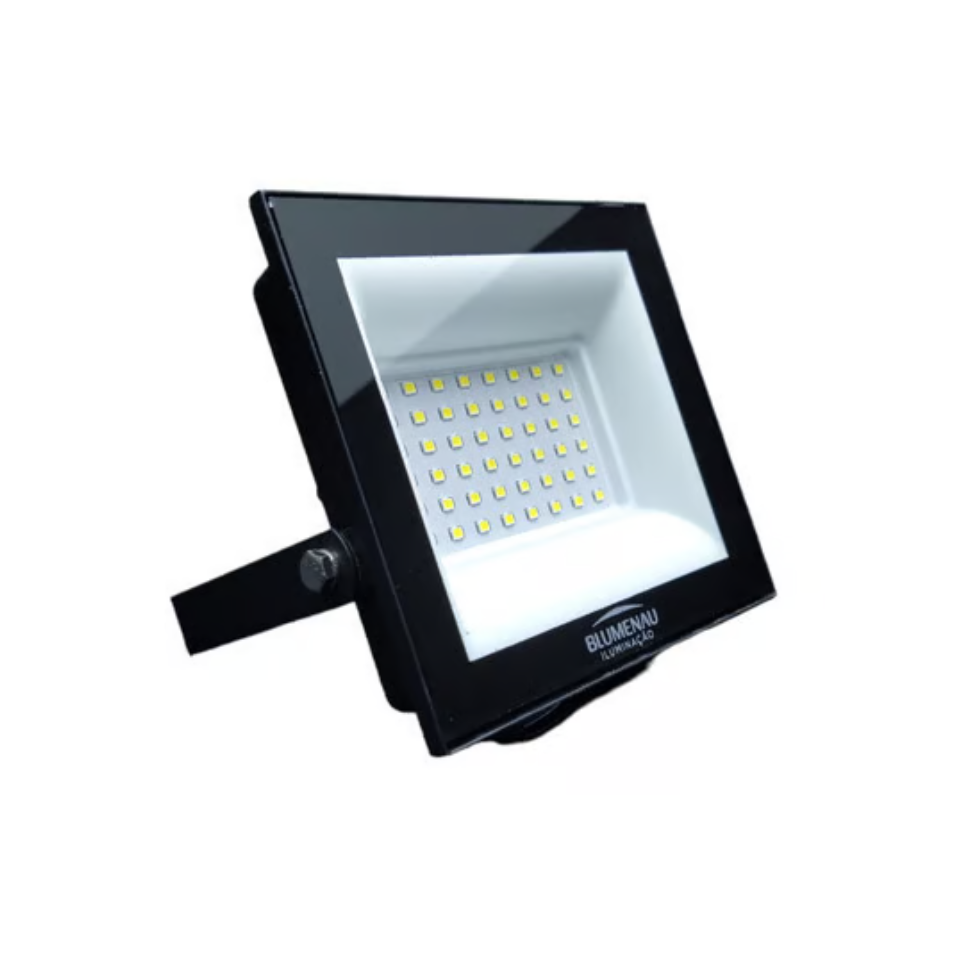 Refletor Com LED Preto 50W Luz Branca 12,5x13,8cm Play Bivolt IP65 Blumenau Iluminação