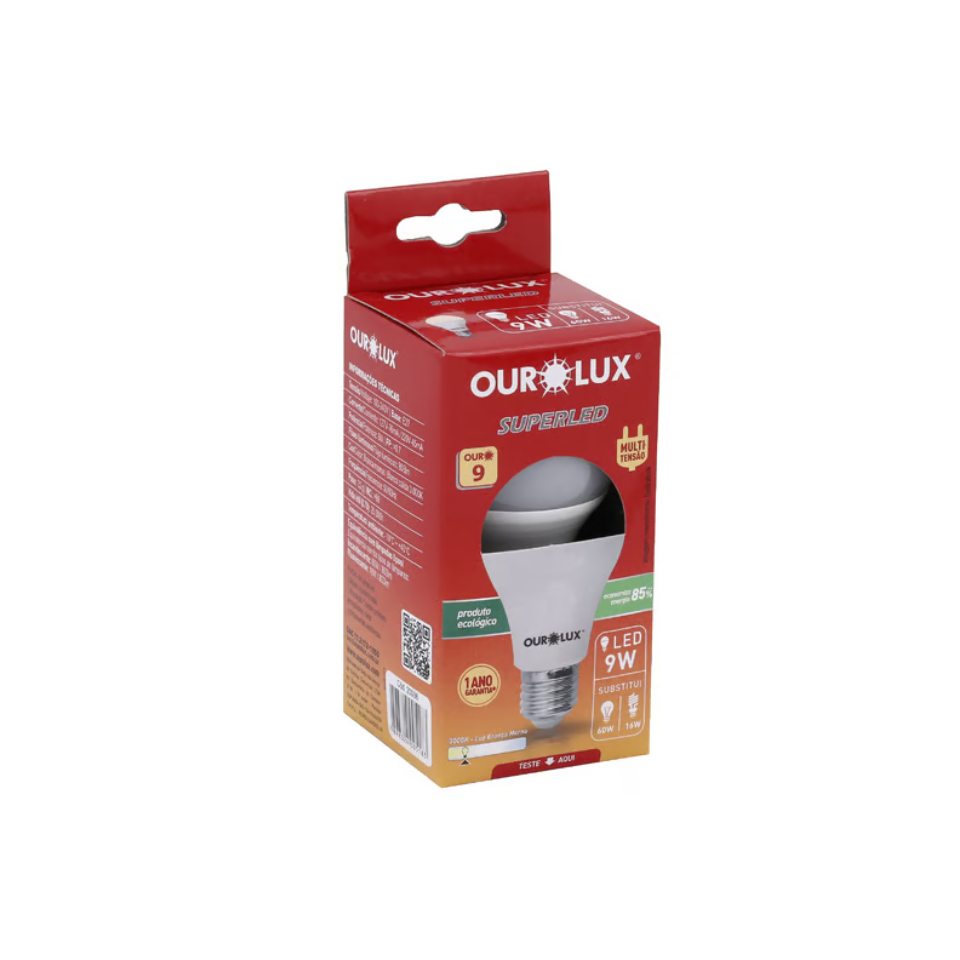 Lâmpada de LED E27 Bulbo 9W 800lm Luz Amarela Bivolt Ouro Lux